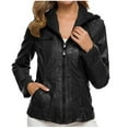 thumbnail image 1 of Womens Coats Outerwear Winter Women's Casual Hooded Zipper Long Sleeve Color Leather Jacket Coat, 1 of 9