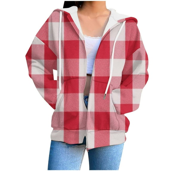 Womens Coats Outerwear Winter Women's Casual Printed Zippered Long Sleeved Hooded Sweater Jacket Top