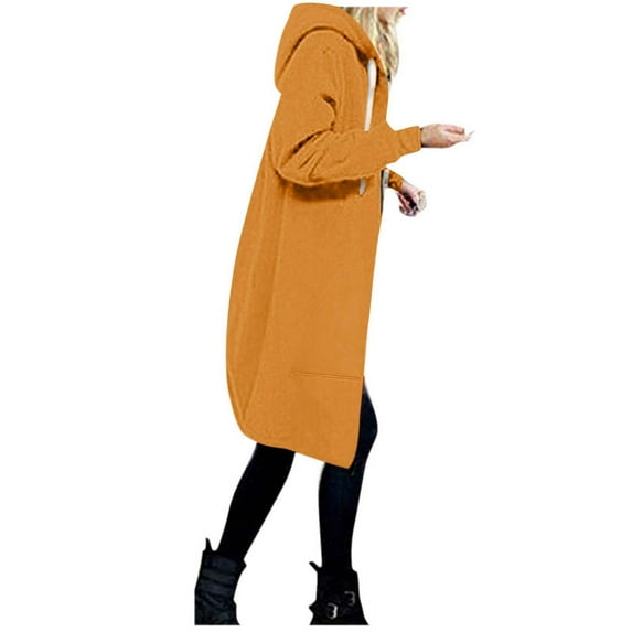Womens Coats Outerwear Winter Women's Hooded Jacket Solid Color Zip Long Sleeve Pocket Top Blouse Coat