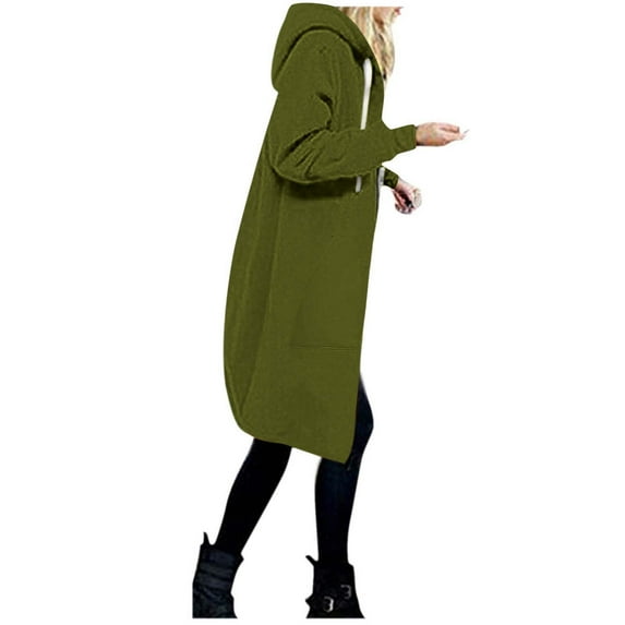 Womens Coats Outerwear Winter Women's Hooded Jacket Solid Color Zip Long Sleeve Pocket Top Blouse Coat