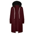 thumbnail image 1 of Womens Coats Outerwear Winter Women's Solid Color Jacket Thickening and Fleece and Winter Casual Zipper Long Sleeve Pocket Hooded Long Sweater, 1 of 4