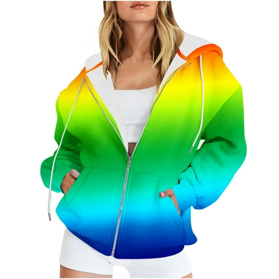 Womens Coats Plus Size Long Sleeve Pockets Hoodied Printed Sweatshirt
