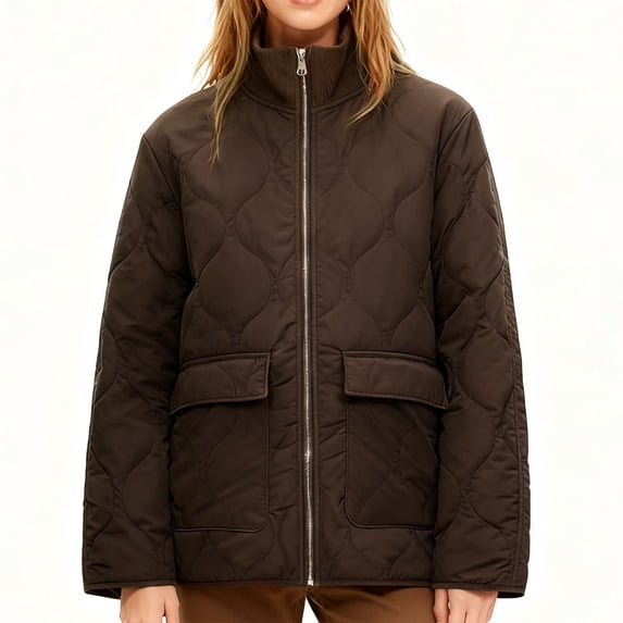 Womens Coats Polka Pocket Long-sleeved Fleece Padded Jacket Thickened Casual Long Sleeve Parkas,Coats for Women Brown M