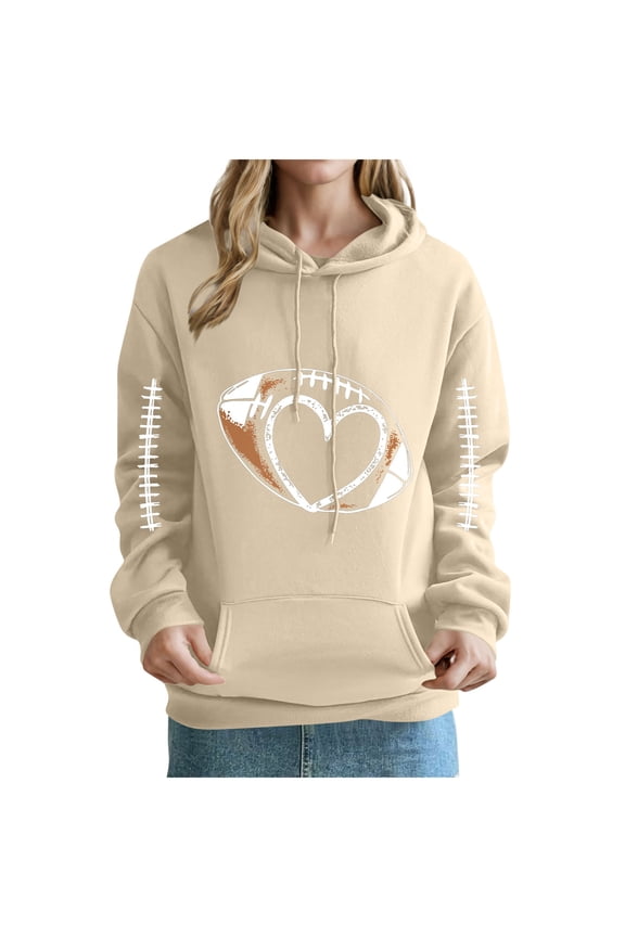 Womens Coats Printed Hooded Rugby Print Long Sleeved Off Shoulder Sleeves Sweatshirt Khaki M,Coats for Women