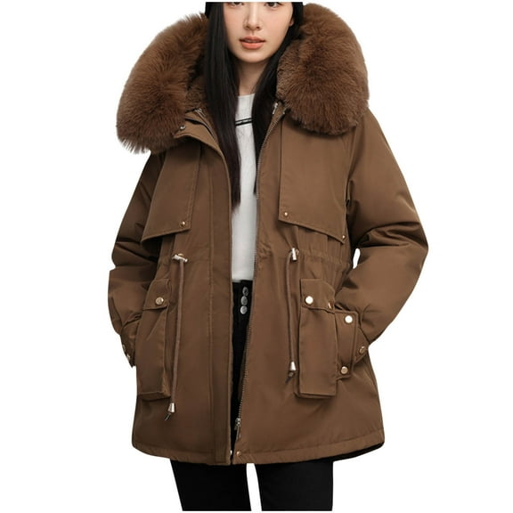 Womens Coats Solid Color Long Sleeved Detachable Reverse Waist Thick And Loose Hooded Winter Mid Length Clothing Long Sleeve Parkas Cute Clothes Winter Coat for Women,Womens Zip Up Jacket XL