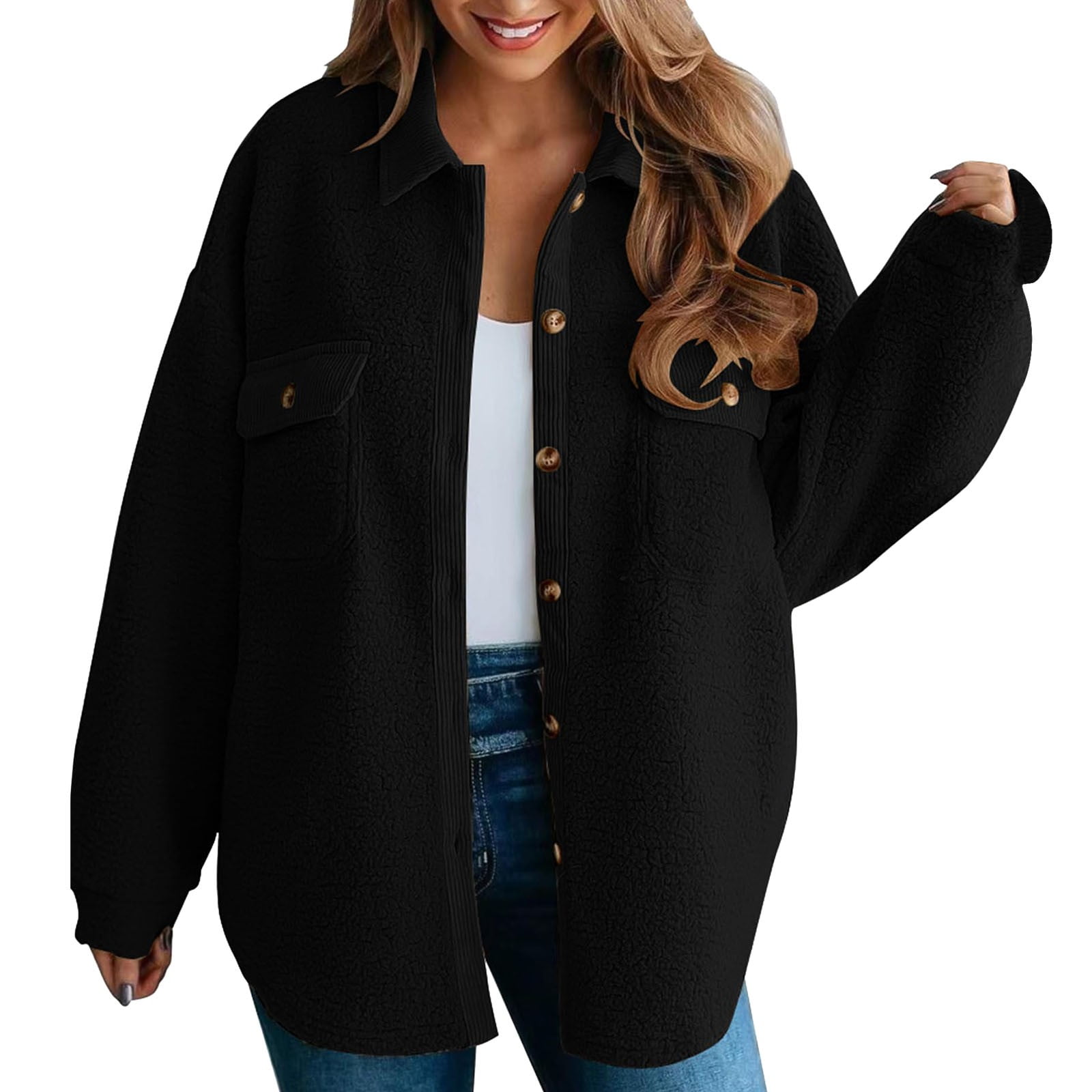 Womens Coats Winter Fall Winter Button Down Warm Long Sleeve Outerwear ...