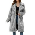 thumbnail image 1 of Womens Coats Winter Ladies Long Sleeves Warm Faux Furry Coat Jacket Winter Solid Color Turn Down Collar Outerwear Faux Fur Coat Puls Size for Womens, 1 of 7