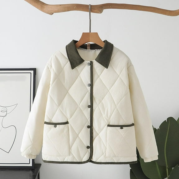 Womens Coats Women Warm Quilted Jackets For Women Long Sleeve Floral Soild Puffer Jacket Coats With Pockets Cute Clothes Winter Coat for Women,Womens Zip Up Jacket Ladies Tops 2XL