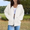 thumbnail image 1 of Womens Coats Women's Casual Fashion Solid Color Long Sleeved Zippered Hooded Sweatshirt Jean Jacket Women Kagetolytai White XL, 1 of 5