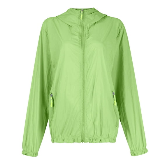 Womens Coats Women's Solid Colored Hooded Sun Proof, Waterproof, and Windproof Jacket, Outdoor Hiking Thin Jacket Rain Jacket Women Kagetolytai Green M