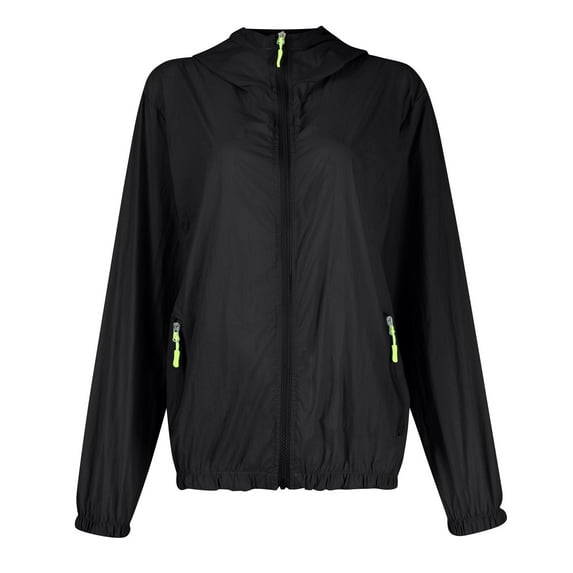 Womens Coats Women's Solid Colored Hooded Sun Proof, Waterproof, and Windproof Jacket, Outdoor Hiking Thin Jacket Rain Jacket Women Kagetolytai Black 2XL