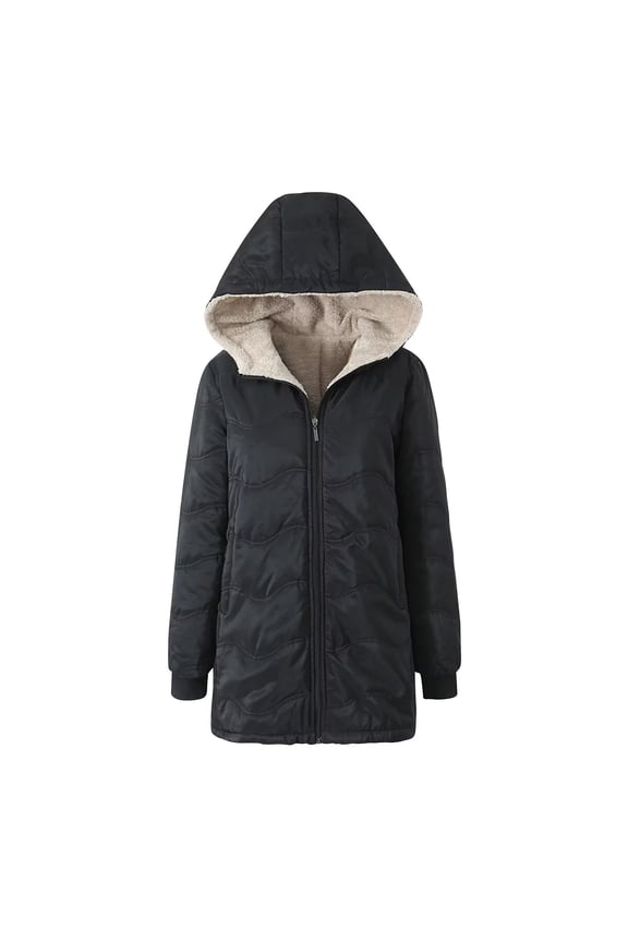 Womens Coats Womens Solid Color Geometric Wave Hooded Mid Length With Imitation Lamb Wool Jacket Long Sleeved Jacket Cute Clothes Winter Coat for Women,Womens Zip Up Jacket Ladies Tops S