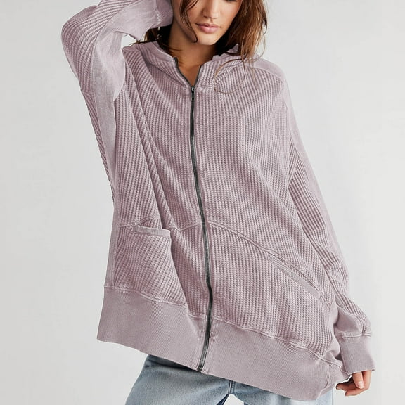 Womens Coats Zipper Denim Jacket Hoodie Pockets Cardigan Overcoat Loose Overcoat,Denim Jacket for Women Purple M