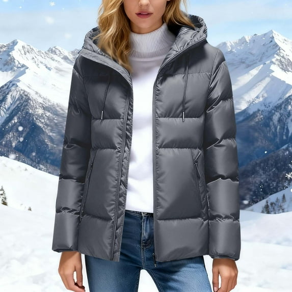 Womens Coats Zipper Hooded Long Sleeved Solid Color Double Pocket Casual Parkas,Coats for Women Gray S