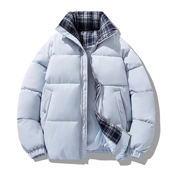 Womens Coats Zippered Stand-Up Collar Parkas Solid Color Double Pocket Long Sleeve Casual Outwear,Coats for Women Blue L