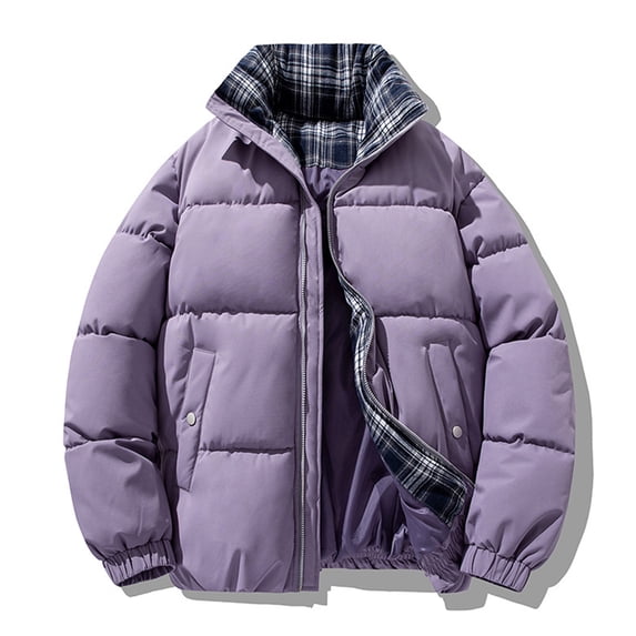 Womens Coats Zippered Stand-Up Collar Parkas Solid Color Double Pocket Long Sleeve Casual Outwear,Coats for Women Purple L