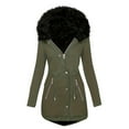 thumbnail image 1 of Womens Coats and Jackets Clearance, Double Pocket Zipper Drawstring Button Jacket Plush Long Sleeved Hooded Cotton Parkas Outwear Army Green M, 1 of 8