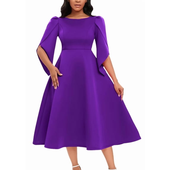 Womens Cocktail Dress Pleated A Line Church Guest Dress Flowy Casual Dresses