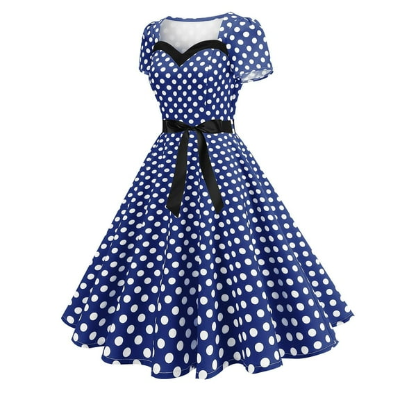 Womens Cocktail Dress Polka Dot Vintage A Line Swing Sleeveless Midi Dress for Evening Parties Wedding Guest Casual Dresses