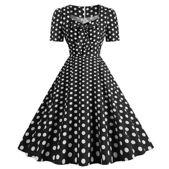 Womens Cocktail Dress Polka Dot Vintage A Line Swing Sleeveless Midi Dress for Evening Parties Wedding Guest Casual Dresses