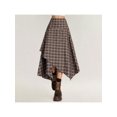 thumbnail image 1 of Womens Coffee Brown Asymmetrical Plaid Midi Skirt With Handkerchief Hem, 1 of 6