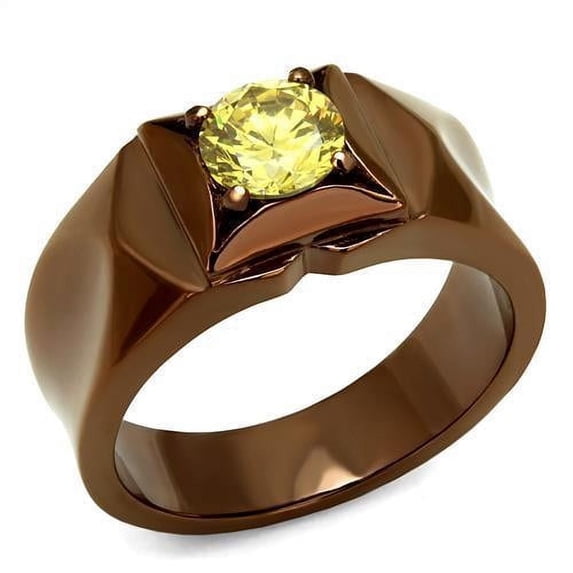 Womens Coffee Brown Ring Anillo Cafe Para Mujer Stainless Steel with AAA Grade CZ in Topaz Lugo