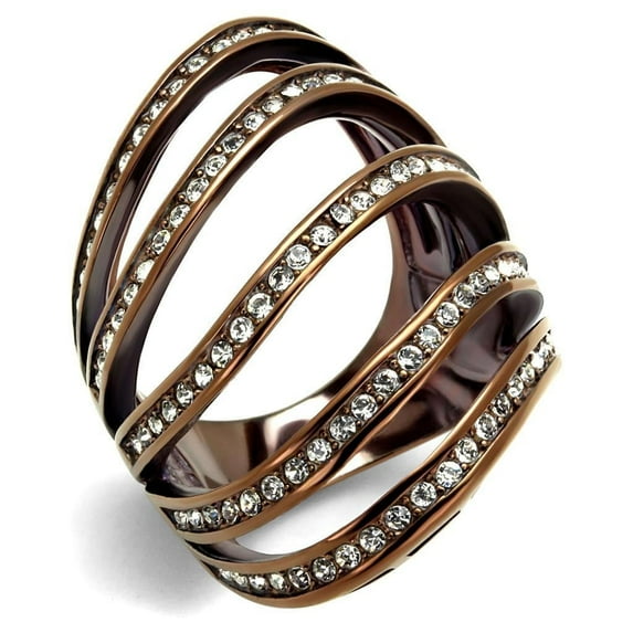 Womens Coffee Brown Ring Anillo Cafe Para Mujer 316L Stainless Steel with Top Grade Crystal in Clear Latina