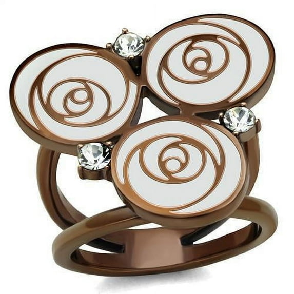 Womens Coffee Brown Ring Anillo Cafe Para Mujer Stainless Steel with Top Grade Crystal in Clear Lazio