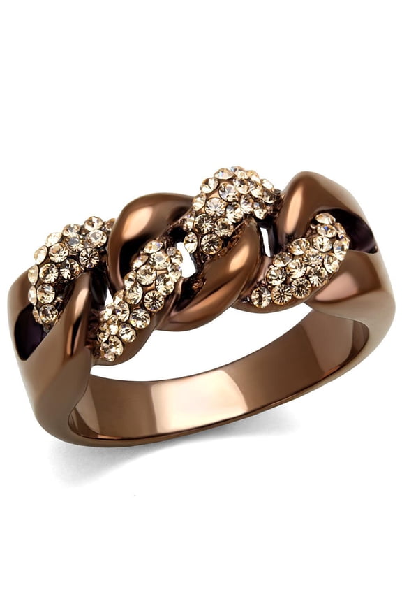 Womens Coffee Brown Ring Anillo Cafe Para Mujer Stainless Steel with Top Grade Crystal in Light Peach