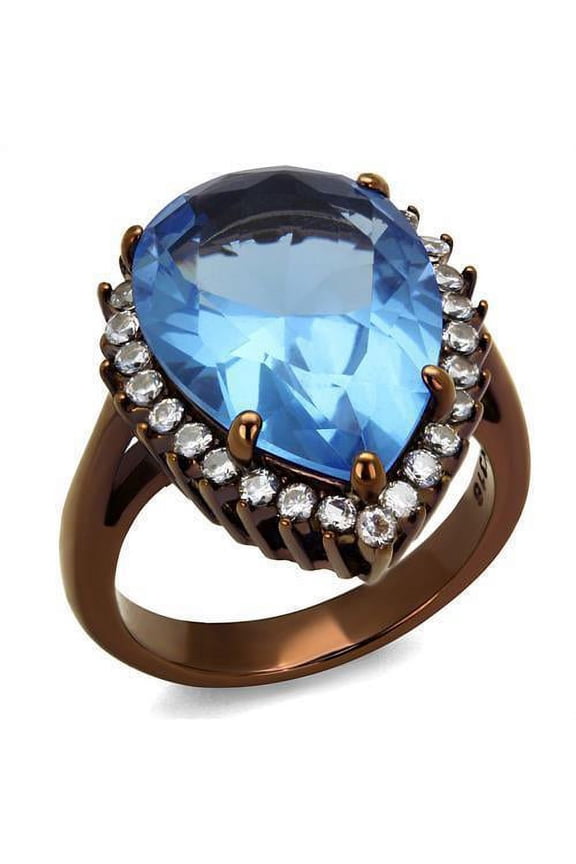 Womens Coffee Brown Ring Anillo Cafe Para Mujer 316L Stainless Steel with Top Grade Crystal in Light Sapphire Ortona