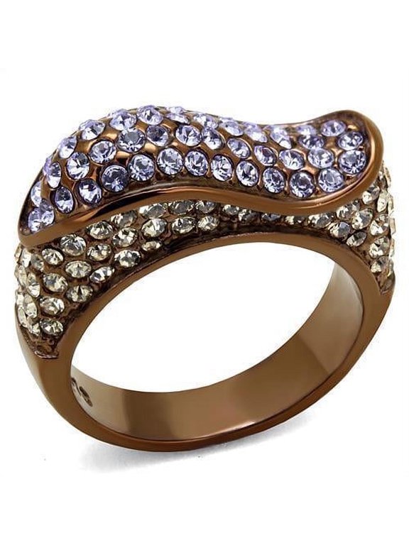 Womens Coffee Brown Ring Anillo Cafe Para Mujer 316L Stainless Steel with Top Grade Crystal in Multi Color Cento