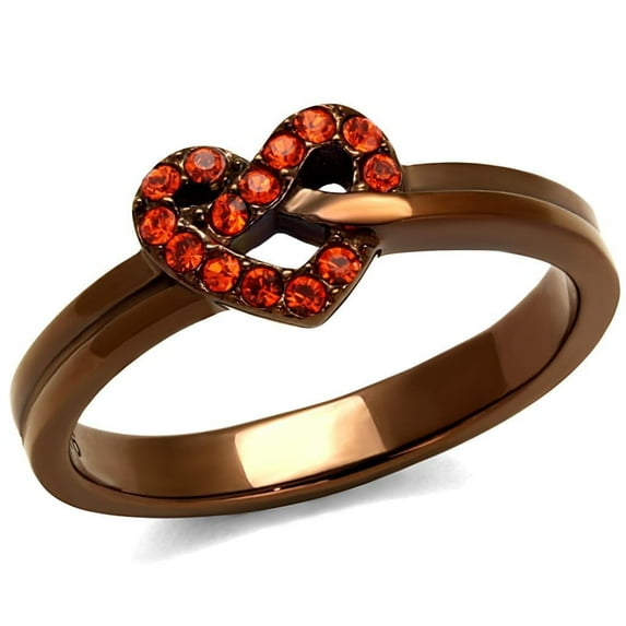 Womens Coffee Brown Ring Anillo Cafe Para Mujer Stainless Steel with Top Grade Crystal in Orange Nola
