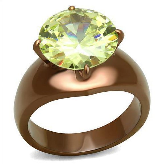 Womens Coffee Brown Ring Anillo Cafe Para Mujer 316L Stainless Steel with AAA Grade CZ in Apple Green color Udine