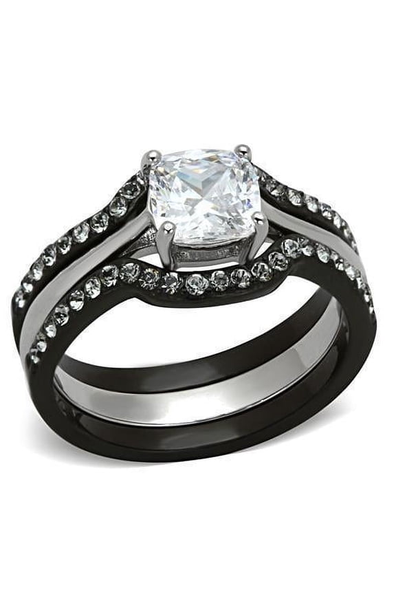 Womens Coffee Brown Ring Anillo Cafe Para Mujer Stainless Steel with AAA Grade CZ in Clear Chieti