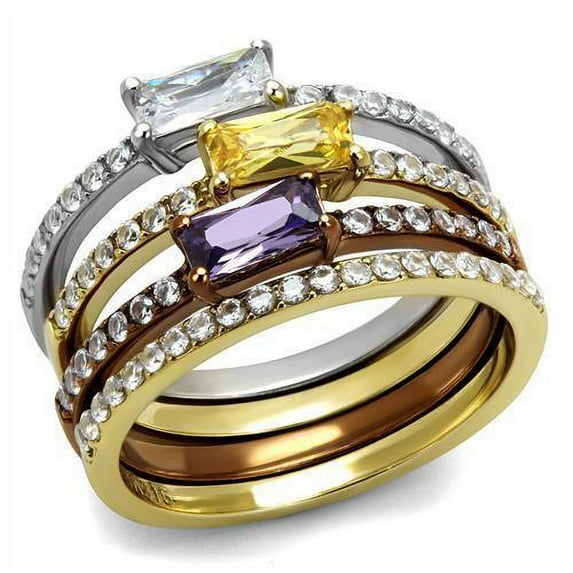 Womens Coffee Brown Ring Anillo Cafe Para Mujer 316L Stainless Steel with AAA Grade CZ in Multi Color Cassino