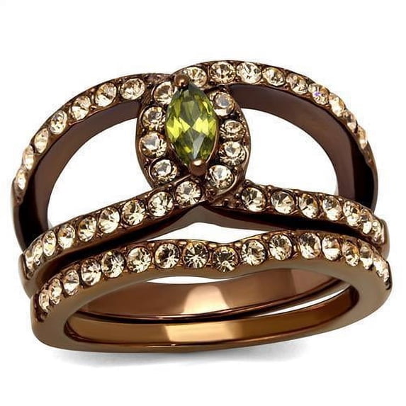 Womens Coffee Brown Ring Anillo Cafe Para Mujer 316L Stainless Steel with AAA Grade CZ in Olivine Anzio