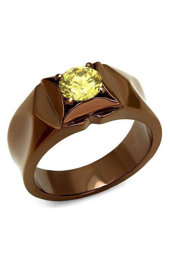 Womens Coffee Brown Ring Anillo Cafe Para Mujer Stainless Steel with AAA Grade CZ in Topaz Lugo