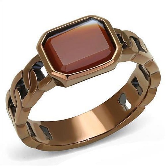 Womens Coffee Brown Ring Anillo Cafe Para Mujer Stainless Steel with Semi-Precious Agate in Siam Sora
