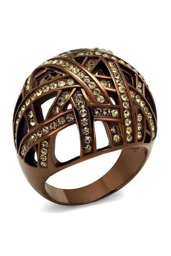 Womens Coffee Brown Ring Anillo Cafe Para Mujer Stainless Steel with Top Grade Crystal in Citrine Yellow Teramo