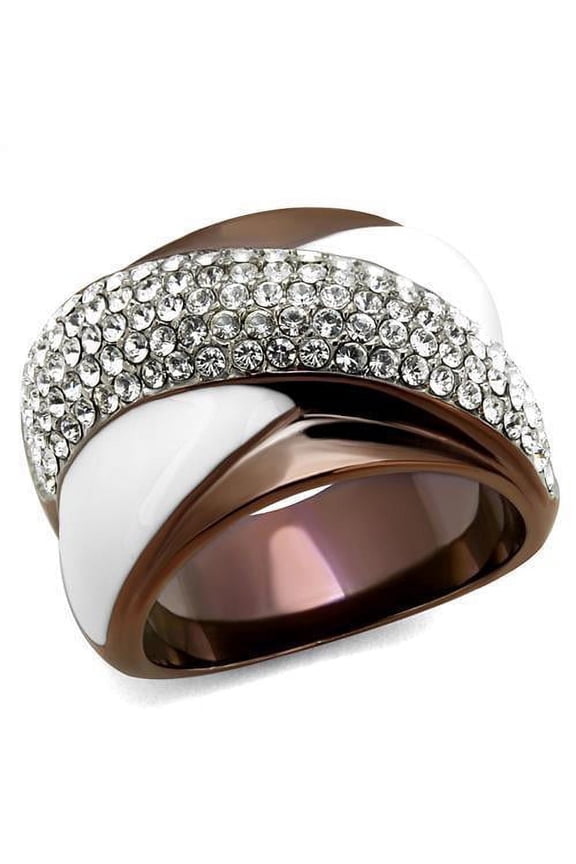 Womens Coffee Brown Ring Anillo Cafe Para Mujer Stainless Steel with Top Grade Crystal in Clear Forli