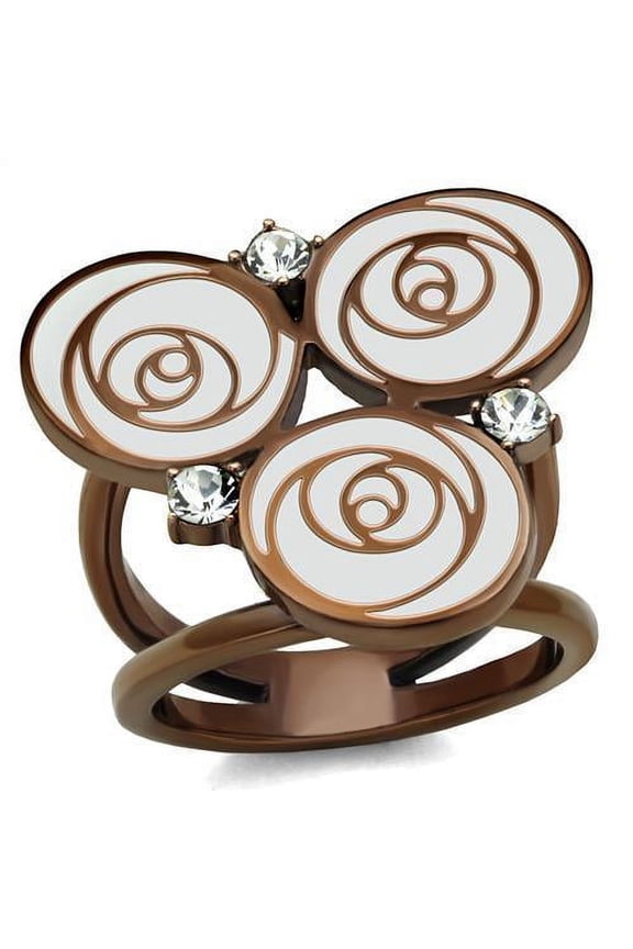 Womens Coffee Brown Ring Anillo Cafe Para Mujer Stainless Steel with Top Grade Crystal in Clear Lazio