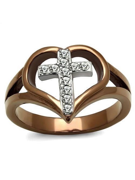 Womens Coffee Brown Ring Anillo Cafe Para Mujer Stainless Steel with Top Grade Crystal in Clear Rimini