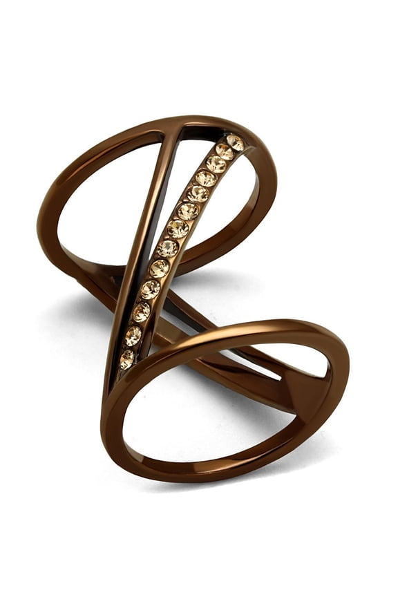 Womens Coffee Brown Ring Anillo Cafe Para Mujer Stainless Steel with Top Grade Crystal in Light Peach Friuli