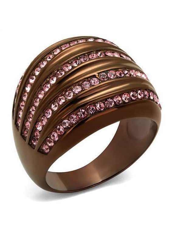 Womens Coffee Brown Ring Anillo Cafe Para Mujer Stainless Steel with Top Grade Crystal in Light Rose Matera