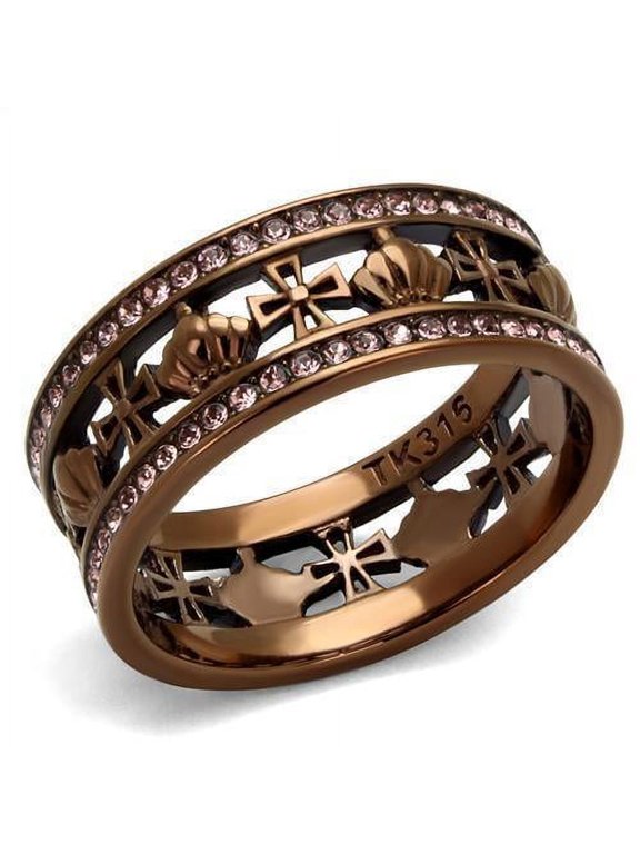 Womens Coffee Brown Ring Anillo Cafe Para Mujer Stainless Steel with Top Grade Crystal in Light Rose Podere