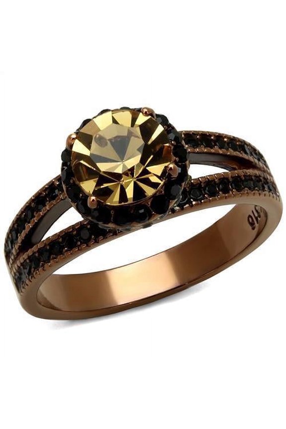Womens Coffee Brown Ring Anillo Cafe Para Mujer Stainless Steel with Top Grade Crystal in Light Smoked Caserta