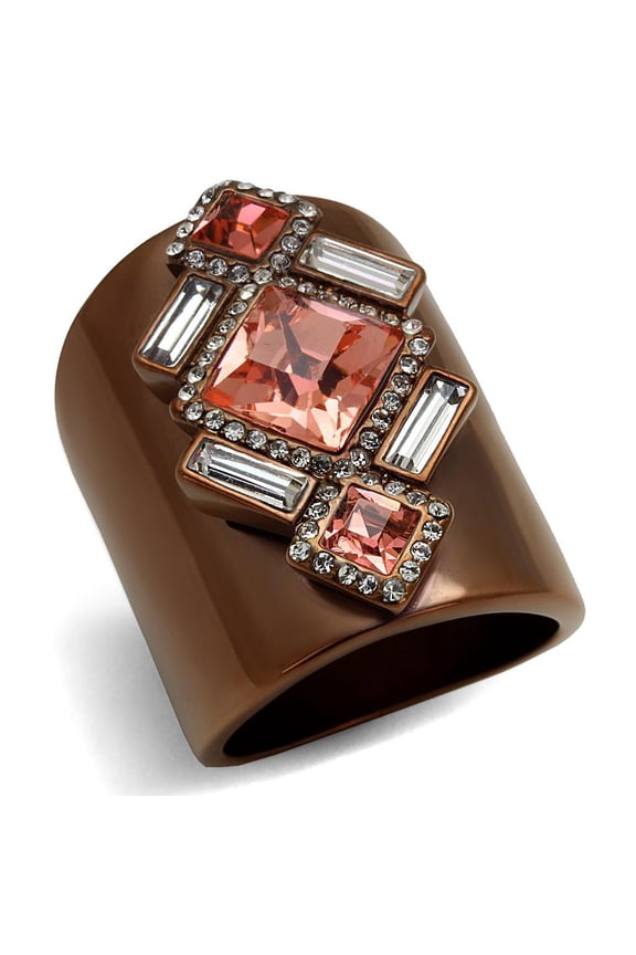 Womens Coffee Brown Ring Anillo Cafe Para Mujer 316L Stainless Steel with Top Grade Crystal in Rose Romagna