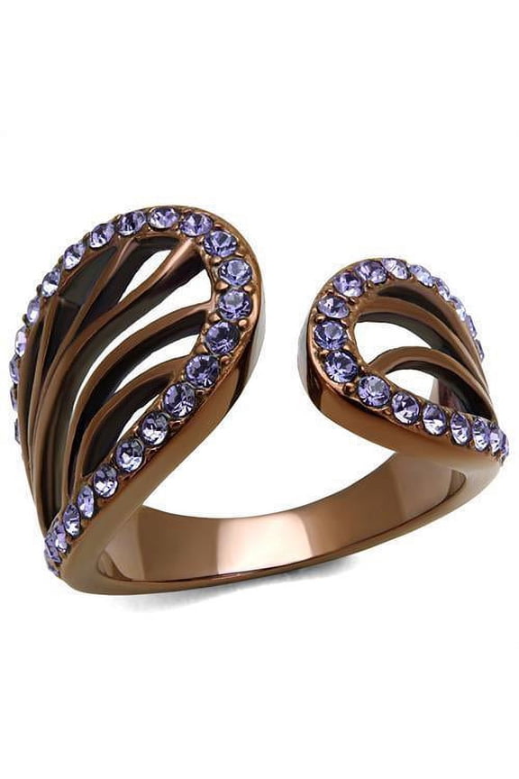 Womens Coffee Brown Ring Anillo Cafe Para Mujer Stainless Steel with Top Grade Crystal in Tanzanite Cesena