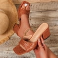 thumbnail image 1 of Womens Coffee Open Toe Mules, Faux Faux Leather Croc Embossed Block Heel Sandals, Slip On 2.5 Inch Chunky Heel Dress Shoes,Size 40, 1 of 9