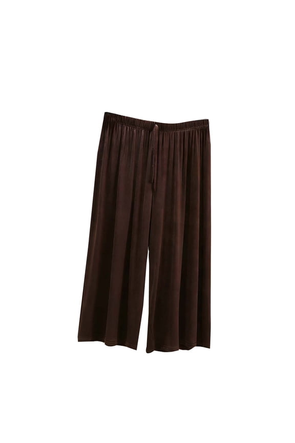 Womens Coffee Wide Leg Capri Pants Plus Size, Soft Lounge Pants with Elastic Drawstring Waist M-5X, Casual Cropped Modal Blend Pants,Size M